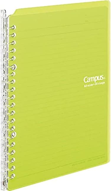 Kokuyo Campus Smart Ring Binder A5 Yellow Green Refillable Binder Notebook 20 Holes with 10 Extra LooseLeaf Paper Up to 25 Filler Papers for Work Study Japan Import RUSP130YG