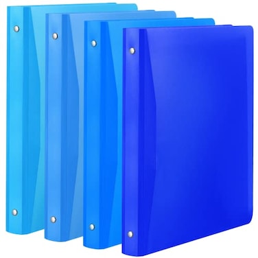 CHENGU 4 Packs 1 Inch Binder with Pocket 3 Round Ring Binder Plastic Flexible Refillable Notebook Soft Cover for Office Sheet Supplies Blue