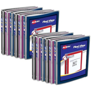 Avery FlexiView 3 Ring Binders 12 Inch Round Rings Assorted Colors Black Burgundy Navy Blue Pack of 12 Binders 15760