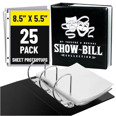Ring Binder Depot Playbill Binder with Sleeves 25 Sheet Protectors Broadway and Theatre ShowBill Holder Fits 55 x 85 Programs 3 Ring DRing AcidFree Archival Musical Theater Gift Black