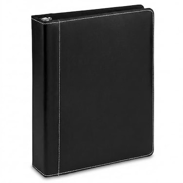 Ring Binder Depot Twain Black Contrast Stitched Vegan Leather Binder with Round 1 Inch Capacity Nickel Metal Ring Portfolio Organizer Classic Collection Executive Presentation