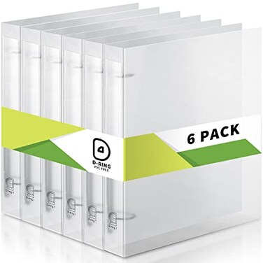 Crtiin 6 Pack 3 Ring Binder Clear Plastic 3 Holes Binder Notebook Covers Snap Button Closure Refillable Notebook Do Rings Binders Cover Protector for School Office Students GiftsD Ring1 Inch