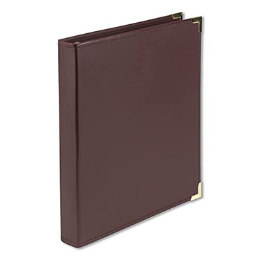 Samsill Classic Collection 3 Ring Leather Binder Executive Presentation Portfolio 1 Inch Holds 200 Sheets Brass Round Ring Burgundy
