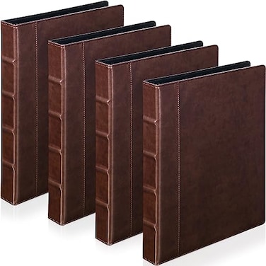 Yexiya 4 Pcs Vintage Hardback 3 Ring Binder Planner Portfolio Leather Round Ring Binder Organizer Holds 200 Sheets with 2 Inner Pockets 13 x 10 Inch15 InchBrown