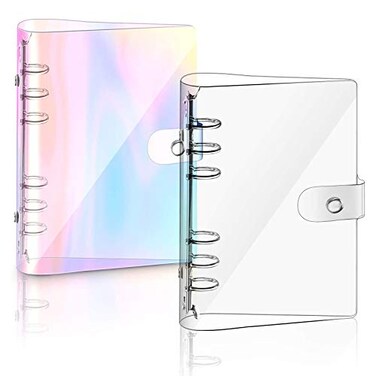 Betinyar 2 PCS A6 Rainbow Soft PVC Notebook Binder Refillable Paper Cover Clear Personal Planner With Loose Leaf Rainbow