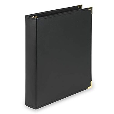 Samsill Classic Collection Leather 3 Ring Binder Executive Presentation Portfolio 15 Inch Holds 325 Sheets Brass Round Ring Black