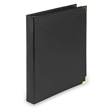 Samsill Leather Binder Classic Collection 3 Ring Executive Presentation Portfolio 1 Inch Holds 200 Sheets Brass Round Ring Black