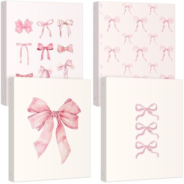 ReliThick 4 Pcs Letter Size Cute Bow 3 Ring Binder 1 Inch Round Ring with Interior Pockets Decorative Cute Binders Clipboard Binder Coquette School Supplies for School OfficePink