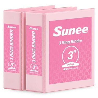SUNEE 3 Ring Binder 3 Inch 2 Pack Clear View Binder Three Ring PVCFree Fit 85x11 Inches for School or Office Supplies Pink