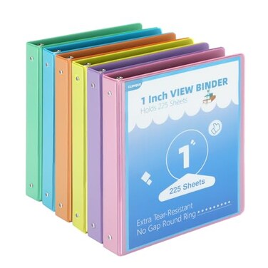 Clipique 1 Inch Binders 3 Ring6 Pack Three Ring Binder with 2 PocketsPVCFreeCustomizable Clear View Cover for 85 x 11 Letter Size Papers Round Ring Ideal for School Office Supplies