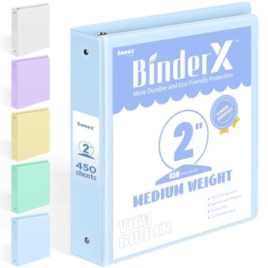 Sooez BinderX Extra Durable 3 Ring Binder Round Ring 2 Inch Binders Fits 450 Sheets of 85x11 Paper Customizable View Cover with Inside Pockets Cute 2 Binder School Supplies for Girls Blue