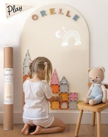 Orelle MagicWall Magnetic Arch Wall Decal Repositionable RenterFriendly Peel Stick Magnetic Wall Decal Chalkboard Playroom Essentials Large 24 x 39 Cream
