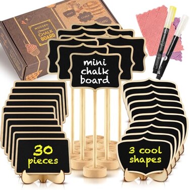 OleOletOy Mini Chalkboard Signs 30 Pack Framed Small Chalk Board Food Labels with Easel Stand for Party Buffet or Wedding Celebration Wooden Blackboard as Place Cards for Table Setting or Numbers 30