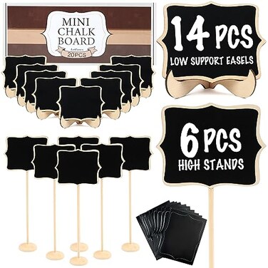 LotFancy 20 Pack Mini Chalkboard Signs with Support Easels and 10 Extra Stickers Food Labels for Party Buffet Table Weddings Table Numbers Message Board and Event Decorations