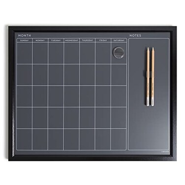 U Brands Magnetic Chalk Calendar Board 16 x 20 Black Wood Style Frame Premium Surface Includes Chalk Pencils Magnet
