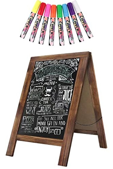 YZLIANGYUAN Rustic Whitewash Double Sided Chalkboard 7586 Tabletop Stand Small Countertop Chalkboard Easel with 8Pcs Liquid Chalk for Menu Kitchen Restaurants Bar Wedding and Home Decor