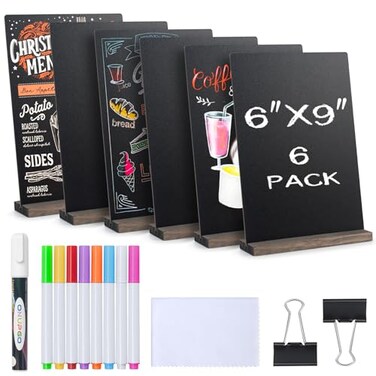 ONUPGO Mini Chalkboard Signs 6 x 9 Inch Vintage Tabletop Chalk Board Sign with Base Stands Double Side Mini Menu Boards Small Food Signs for Party Buffet Wedding Bar and Restaurant