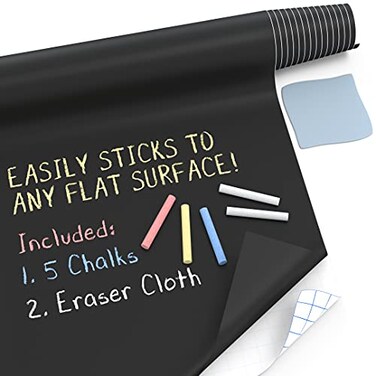 Kassa XLarge Chalkboard Wallpaper Clear 14ft x 8ft Adhesive Paper Roll Includes 3 Markers Eraser Cloth Peel Stick on a Wall Table Desk Ideal for Use at Home School Office More
