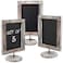 MyGift Set of 3 Tabletop Chalkboard Sign with Torched Wood Frame and Round Base Decorative Wedding Table Place Card Signage Rustic Small Kitchen Countertop Memo Board