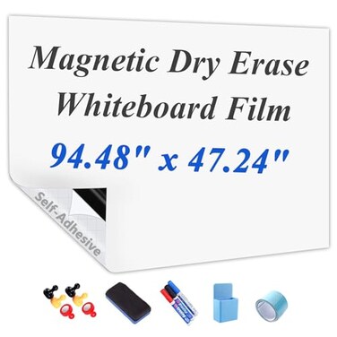Jumuboard SelfAdhesive Dry Erase Whiteboard Sticker 9448 x 4724 Magnetic Receptive White Board Wall Film No Ghosting Easy Write Clean Peel Stick for Office Home ClassroomIncl Accessories