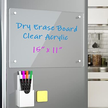 RR RAXMIN Acrylic Note Board Refrigerator Dry Erase Board Magnetic Clear 15x11 Includes 4 Dry Erase Markers