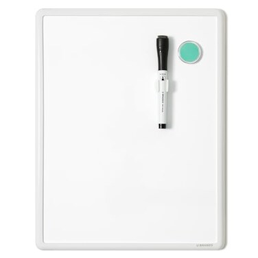 U Brands Contempo Magnetic Small Whiteboard 11 x 14 White Modern Frame Mini White Board for Students Fridge and Locker Dry Erase Board Includes Marker Magnet