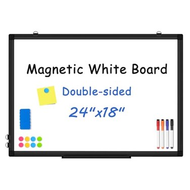 WALGLASS DoubleSided White Board Black Aluminium Frame 24 x 18 Dry Erase Board Magnetic Whiteboard for Wall Hanging Mounted Whiteboard Home School Office Kitchen
