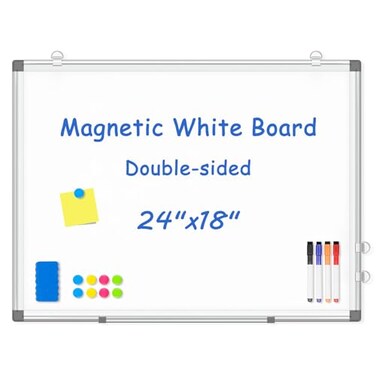 WALGLASS DoubleSided White Board 24 x 18 Dry Erase Board Magnetic Whiteboard for Wall Hanging Mounted Whiteboard Silver Aluminium Frame for Home School Office Kitchen