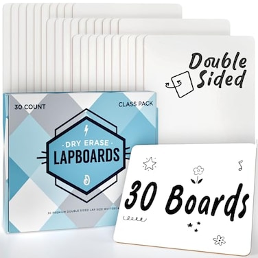 Dreamline Products Dry Erase Boards 30pc Double Sided Lapboards with ClearWipe Coating Small White Boards 9 x 12 Mini White Boards for Students Classroom Teacher Supplies