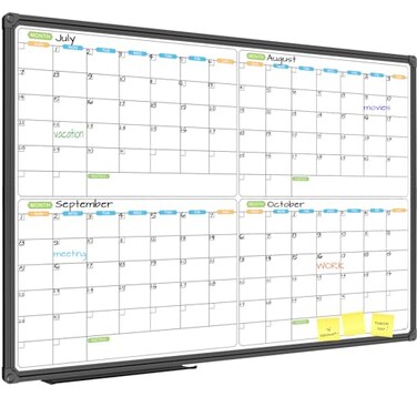 JILoffice Magnetic Dry Erase Calendar Whiteboard 4 Month White Board Planner 36 X 24 Inch Black Aluminum Frame Wall Mounted Board for Office Home and School