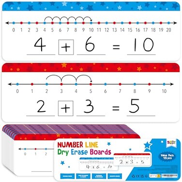 SpriteGru 15 PCS Number Line Dry Erase Boards Double Sided Writable and Erasable Board010 on One Side 020 on Other Side Math White Board for Kids Students Classroom and Home 12 x 4