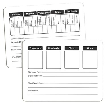 WEIZHEN Place Value Board 9 x 12 Double Sided Dry Erase Boards for Students for Teaching Place Values from Billions to Decimal Numbers Math Manipulative Lapboard for Home School and Classroom