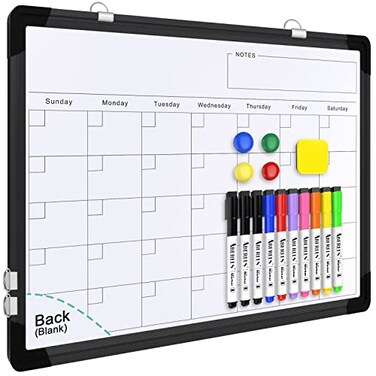ABERLLS Monthly Calendar Whiteboard for Wall 16x12 Inches Dry Erase Board Small Magnetic White Board DoubleSided Hanging Board for Office School Home Kitchen Portable Board for Drawing Planning Black
