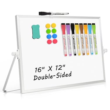 AMUSIGHT Dry Erase Magnetic White Board 16 x 12 DoubleSided Desktop Whiteboard with Stand Portable Small Whiteboard Set for Drawing Office Home