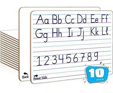 Scribbledo 10 Pack Double Sided Whiteboard Lined Dry Erase Boards for Kids Ruled Writing Board Handwriting Practice Small White Boards Dry Erase Board 9x12 Dry Erase Board with Lines Teacher Supplies