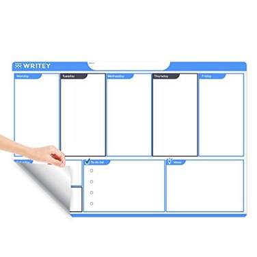 Writey Board Peel and Stick Whiteboard Calendar Large Weekly Organizer 24 x 36 in Stain Proof White Board Dry Erase Surface and Reusable Adhesive Backing