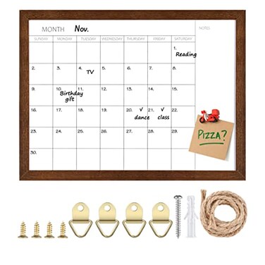 TORASO Dry Erase Monthly Calendar Board Solid Wood Frame Magnetic Whiteboard for Wall OfficeSchoolHome Walnut Brown Frame Hanging Board 12x 16YLWB3040A