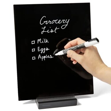 FRESH LOGIC Acrylic Black Dry Erase Board with Stand 10x12 Desk Whiteboard for Office Home or School Reusable Desk Blackboard with Marker Portable Chalkboard Easel for Notes Reminders toDo Lists