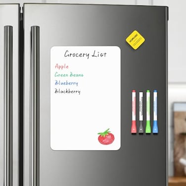 HOMiDEK Magnetic Whiteboard for Fridge Refrigerator Dry Erase Board Small White Board with 4 Markers and 1 Eraser 12 x 8 Inches