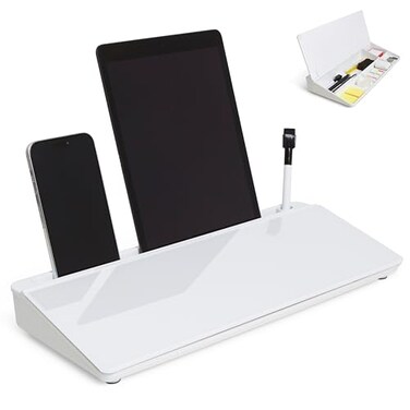 GAROOD Desktop Whiteboard with Storage Desk White Board Desk Board Glass White Board with Stand Home Office Organizer Phone Holder 158X7X2 inches