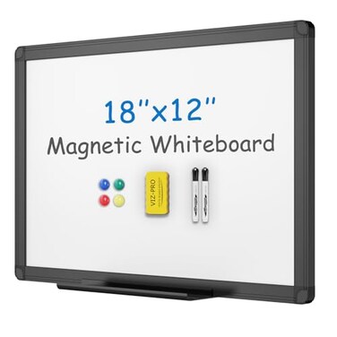 VIZ-PRO VIZPRO Magnetic WhiteboardDry Erase Board with Black Aluminium Frame 18 X 12 Inches Includes 1 Eraser 2 Markers 4 Magnets