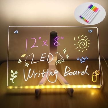 Gihunk LED Note Board with Colors Acrylic Dry Erase Board with Light and Stand Glow Memo Letter Board Note Glass Led White Board with 7 Pen for Office School Home
