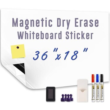 HeatPomelo Magnetic Whiteboard Sticker Adhesive Backing 36 x 18 Dry Erase Board for Wall Whiteboard Contact Paper for Office Home Include Starter Kit