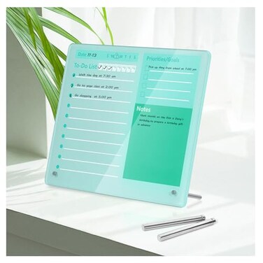 Marribol Desktop Thickened Acrylic Dry Erase Board to do List Planner Board12x10Tabletop Whiteboard with StandFrameless Green Dry Erase White Boardfor OfficeHomeSchool