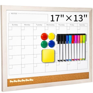 Lihengkong Dry Erase Calendar Whiteboard for Wall 17x13 Inch Magnetic Whiteboard Reusable Monthly Planner Board for Home Office Classroom Teachers Students White