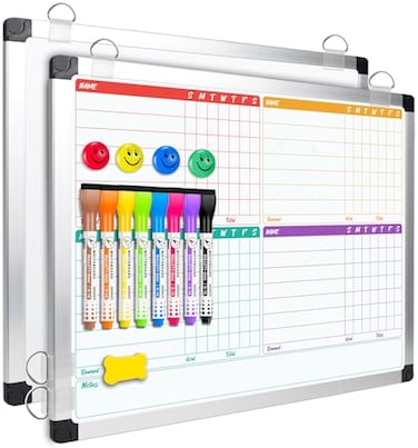 EAONE 16 x 126 in Magnetic Dry Erase Chore Chart Whiteboard for Multiple KidsTeensAdults Double Sided Chore Board Weekly Calendar for Wall Aluminum Frame 8 Markers 4 Magnetic Pins 1 Eraser