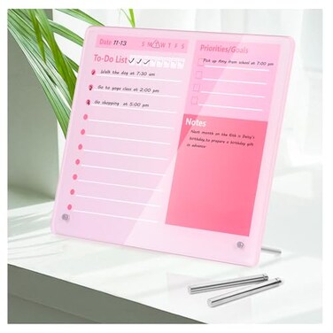 Marribol Desktop Thickened Acrylic Dry Erase Board to do List Planner Board157x118Tabletop Whiteboard with StandPink Office SuppliePink Dry Erase White Board for OfficeHomeSchool