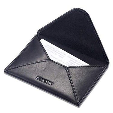 HISCOW Envelope Business Card Case with Magnet Closure Italian Calfskin Black