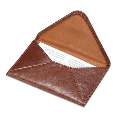 HISCOW Envelope Business Card Case with Magnet Closure Italian Calfskin Coffee VegetableTanned Leather