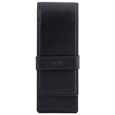 DiLoro Leather Triple Pen Case Pencil Pouch Holder for Three Fountain Ballpoint Rollerball Pens and Pencils Black